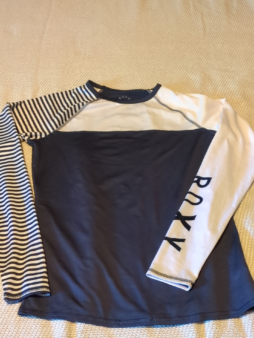 Roxy Navy and White Raglan Stripe Rash Guard